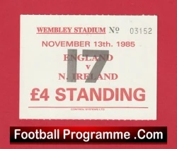 England v Northern Ireland 1985 - Football Standing Ticket - football memorabilia