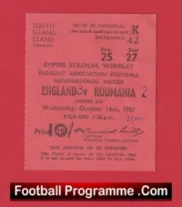 England v Romania 1957 – Under 23s Football Ticket U23
