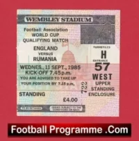 England v Romania 1985 – Football Match Ticket