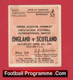 England v Scotland 1957 - Football Ticket - Duncan Edwards - football memorabilia