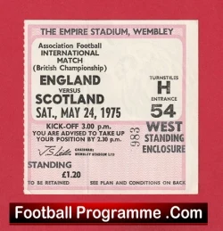 England v Scotland 1975 - Football Match Ticket - football memorabilia