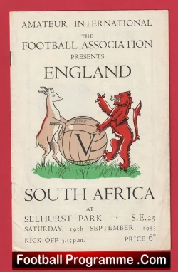 England v South Africa 1953 Amateur International Selhurst Park - football programme
