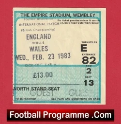 England v Wales 1983 - Football Match Ticket - football memorabilia