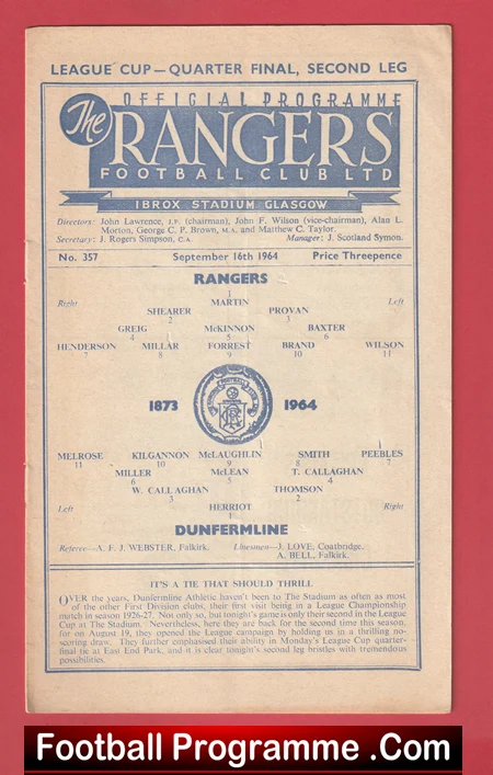 Glasgow Rangers v Dunfermline Athletic 1964 - Alex Ferguson - Image 2