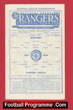 Glasgow Rangers v Partick Thistle 1964 - Scotland - football programme