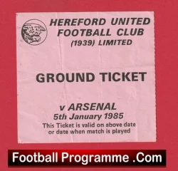 Hereford United v West Ham United 1985 - Two Football Tickets - football memorabilia