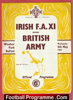 Irish FA X1 v British Army 1960 - Windsor Park Belfast - football programme