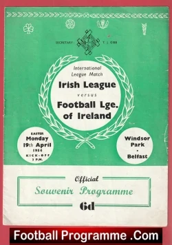 Irish League v Football League Ireland 1954 - Windsor Park Belfast - football programme