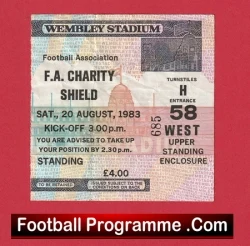 Liverpool v Manchester United 1983 - Charity Shield Football Ticket - football memorabilia