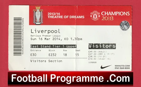 Liverpool v Manchester United 2014 - Match Ticket - Image 2