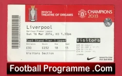 Liverpool v Manchester United 2014 - Match Ticket - football memorabilia