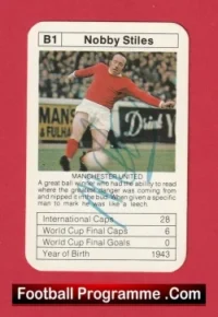 Manchester United Nobby Stiles Autograph Signed Man Utd Football Card