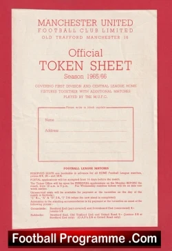 Manchester United Official Man Utd Token Sheet 1965 - 1966 - football programme
