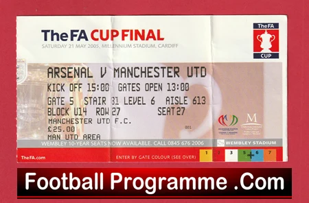 Manchester United v Arsenal 2005 - Cup Final Match Ticket Wales - Image 2