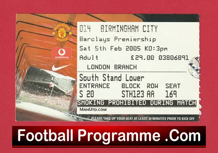 Manchester United v Birmingham City 2005 - Football Ticket - Image 2