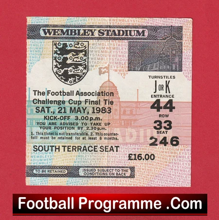 Manchester United v Brighton Hove Albion 1983 - FA Cup Final Match Ticket - Image 2