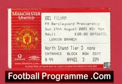 Manchester United v Fulham 2001 - Match Ticket - football memorabilia