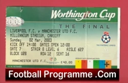 Manchester United v Liverpool 2003 - League Cup Final Match Ticket - football memorabilia