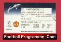 Manchester United v Panathinaikos 2003 – Match Ticket