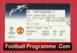 Manchester United v Panathinaikos 2003 - Match Ticket - football memorabilia
