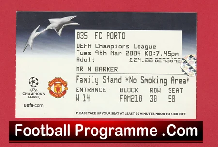 Manchester United v Porto FC 2004 - Match Ticket - Image 2