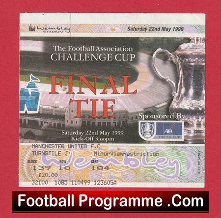 Newcastle United v Manchester United 1999 - Cup Final Ticket Treble Season - Image 2