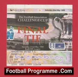 Newcastle United v Manchester United 1999 - Cup Final Ticket Treble Season - football memorabilia