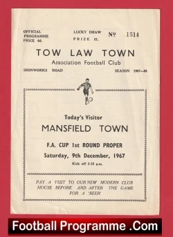 Tow Law Town v Mansfield Town 1967 - FA Cup Signed - football programme