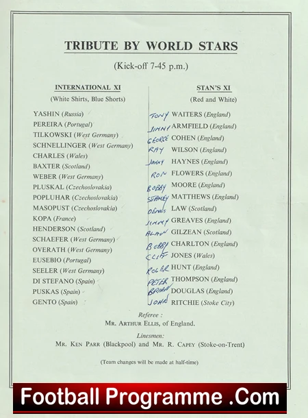 Stanley Matthews X1 v World Stars 1965 - Multi Signed Autographed - Image 5