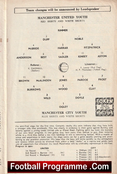 Manchester United v Manchester City 1964 - Youth Cup Semi Final G Best - Image 3