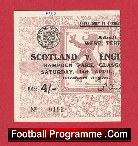 Scotland v England 1962 - Match Ticket - Image 2
