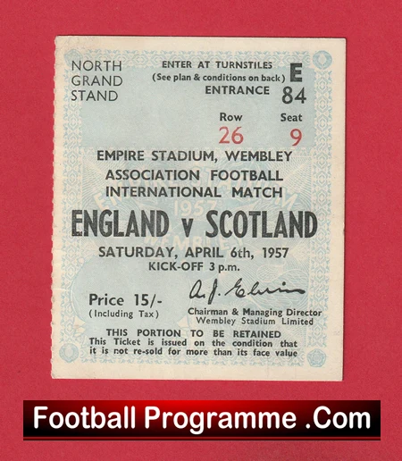 England v Scotland 1957 - Football Ticket - Duncan Edwards - Image 2