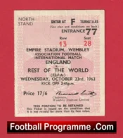 England v Rest Of The World 1963 – Football Ticket Bobby Charlton