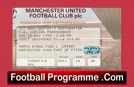 Manchester United v Southampton 1995 - Match Ticket - Image 2