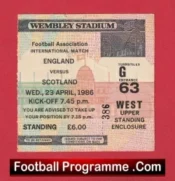 England v Scotland 1986 – Ticket Alex Ferguson Scotland Manager