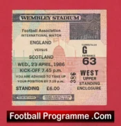 England v Scotland 1986 – Ticket Alex Ferguson Scotland Manager