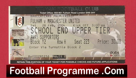 Fulham v Manchester United 2004 - Match Ticket - Image 2