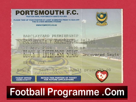 Portsmouth v Manchester United 2004 - Football Ticket - Image 2
