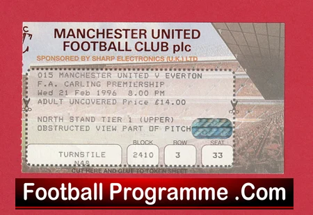 Manchester United v Everton 1996 - Match Ticket - Image 2
