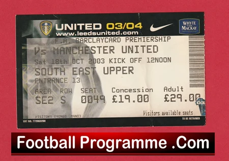 Leeds United v Manchester United 2003 - Match Ticket - Image 2