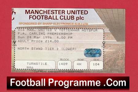Manchester United v Tottenham 1996 - Football Ticket - Image 2