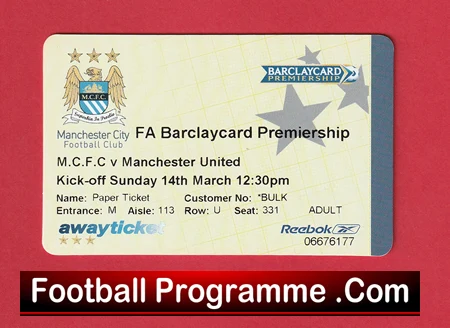 Manchester City v Manchester United 2004 - Match Ticket First Derby 1st - Image 2