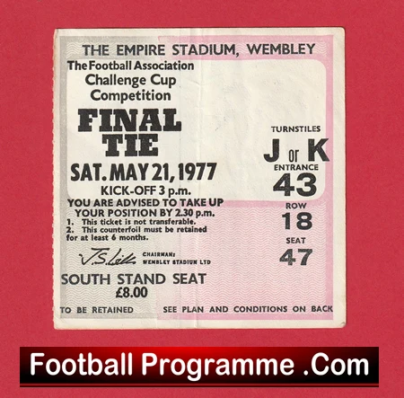 Manchester United v Liverpool 1977 - FA Cup Final Match Ticket - Image 2