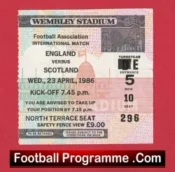 England v Scotland 1986 – Ticket Alex Ferguson Scotland Manager