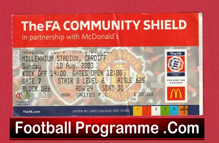Manchester United v Arsenal 2003 - Community Shield Match Ticket - Image 2