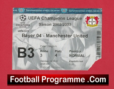 Bayern Leverkusen v Manchester United 2002 - Match Ticket Germany - Image 2