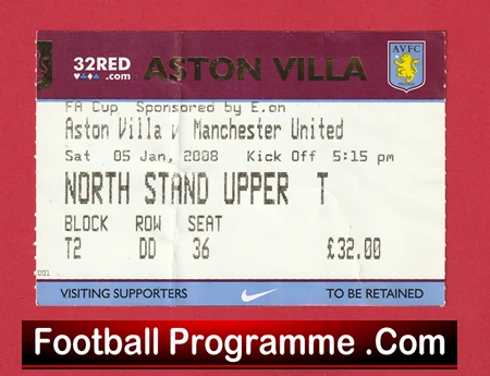 Aston Villa v Manchester United 2008 - Match Ticket FA Cup - Image 2