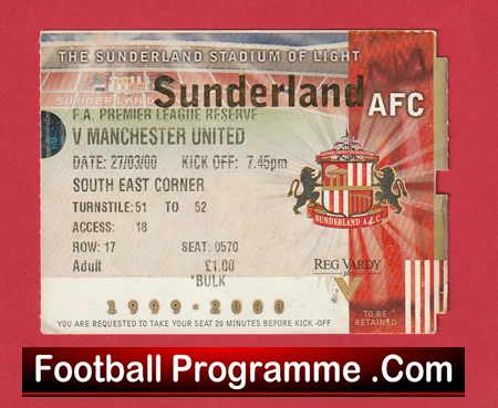 Sunderland v Manchester United 2000 - Match Ticket - Image 2