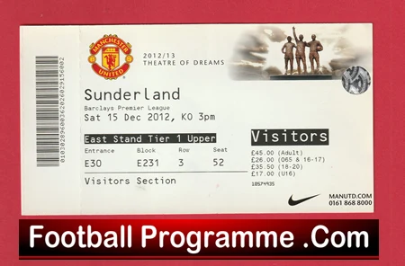 Manchester United v Sunderland 2012 - Football Ticket - Image 2