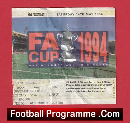 Manchester United v Chelsea 1994 - FA Cup Final Match Ticket - Image 2